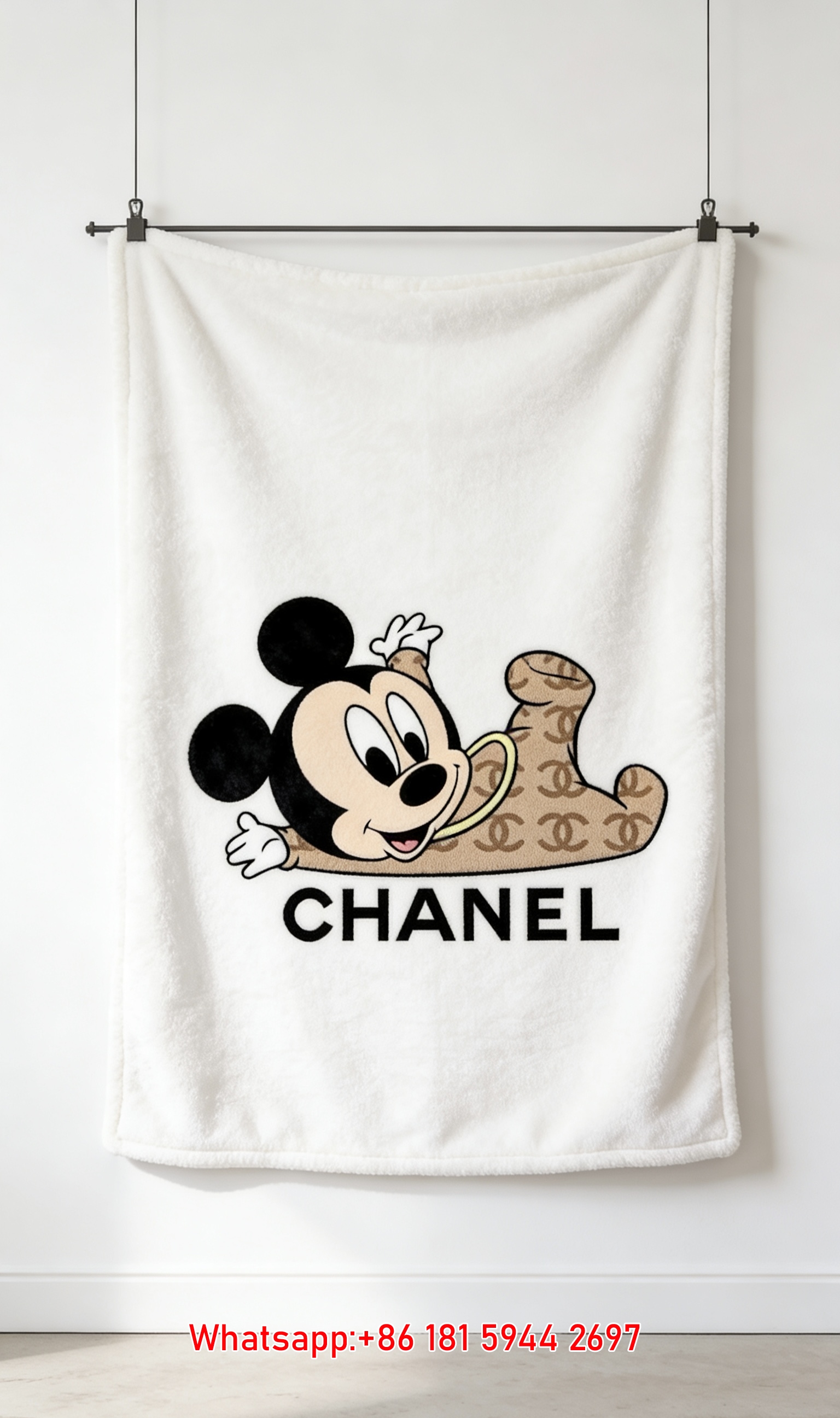 Luxury Chanel Style Mickey Mouse Flannel Throw Blanket IMG_7390